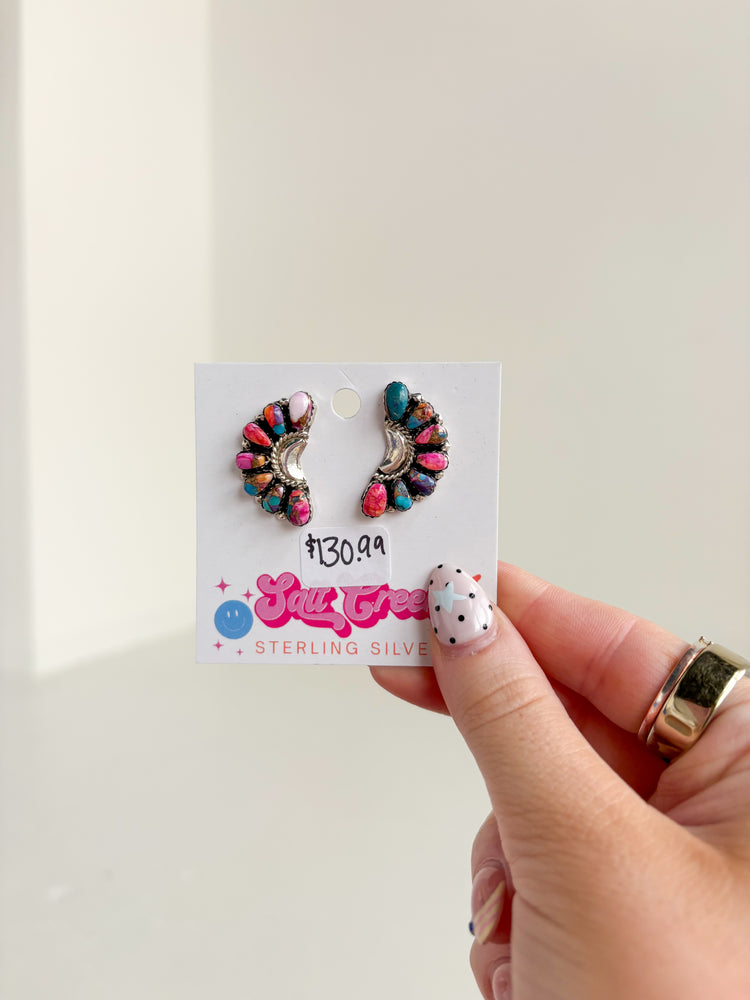 Pink Dahlia Turquoise Earrings