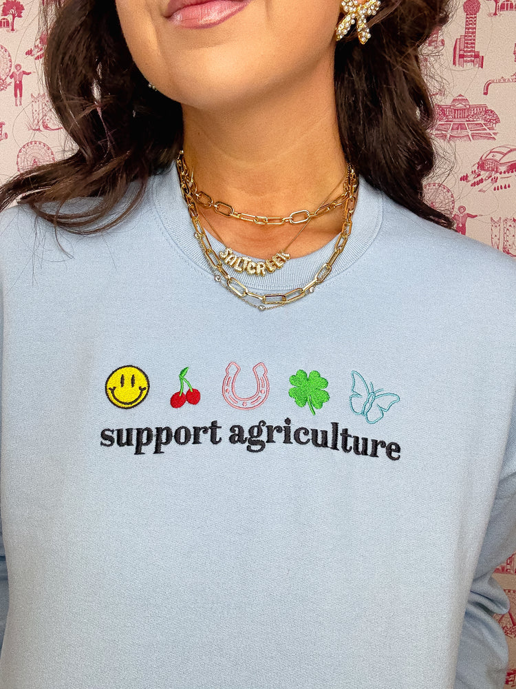 EMBROIDERED SUPPORT AG SWEATSHIRT-BLUE