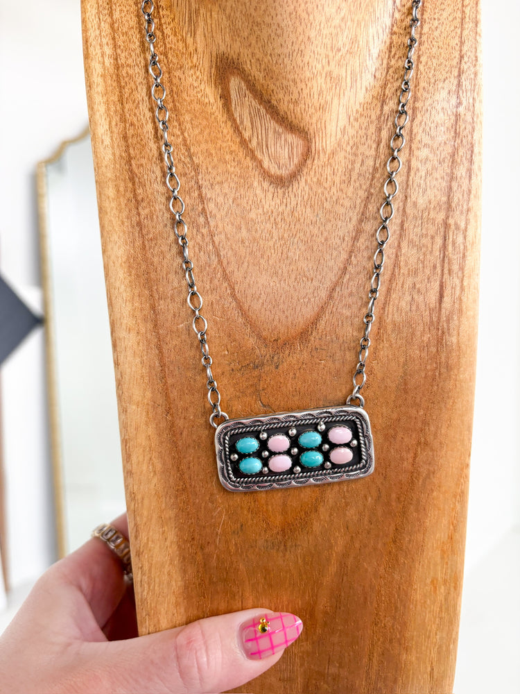 EMER THOMPSON PINK CONCH/TURQ NECKLACE