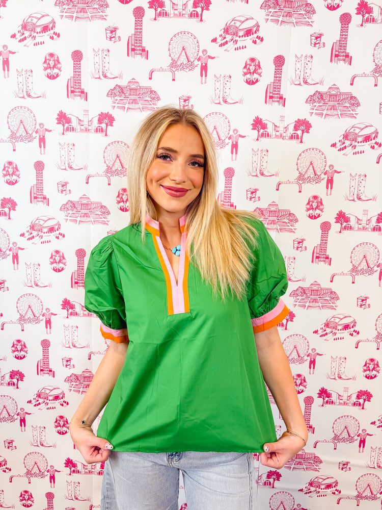 GREEN TOP WITH COLORED TRIM-3