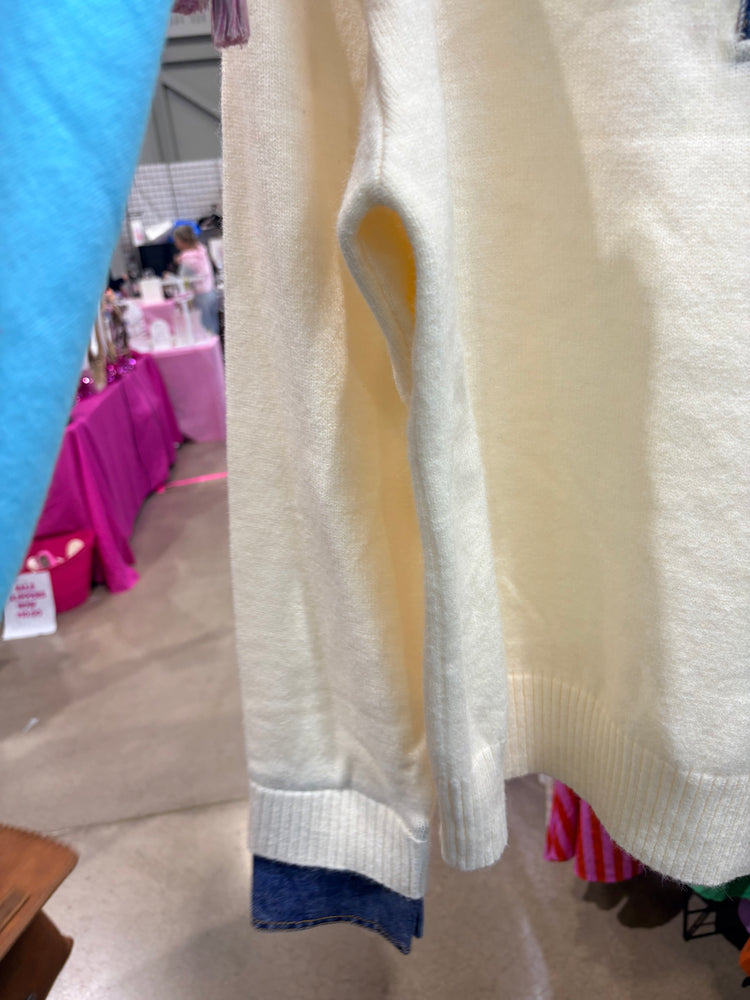 CREAM SWEATER WITH DENIM DETAIL-7