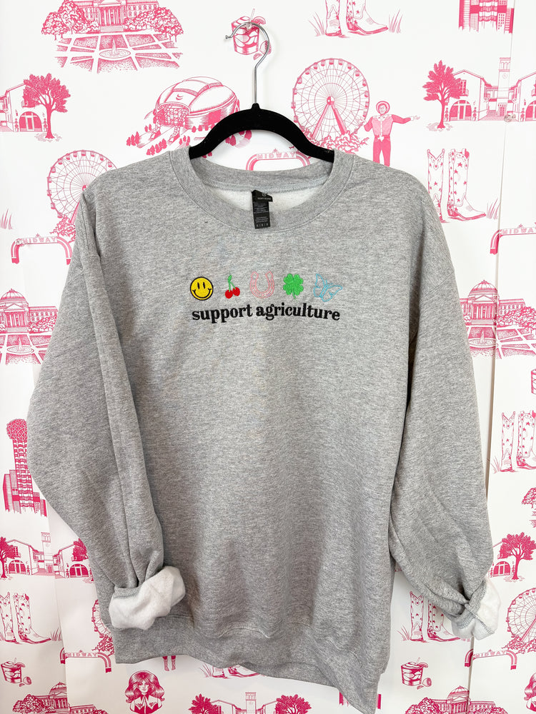 EMBROIDERED SUPPORT AG SWEATSHIRT-GREY