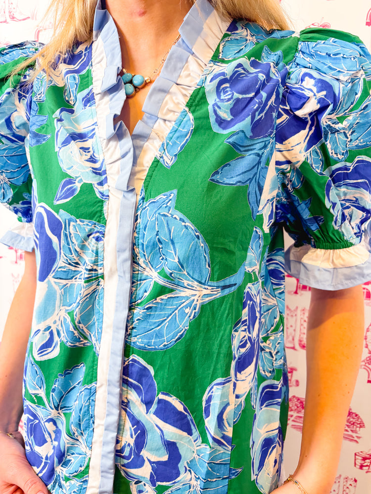 BLUE/GREEN FLORAL TOP