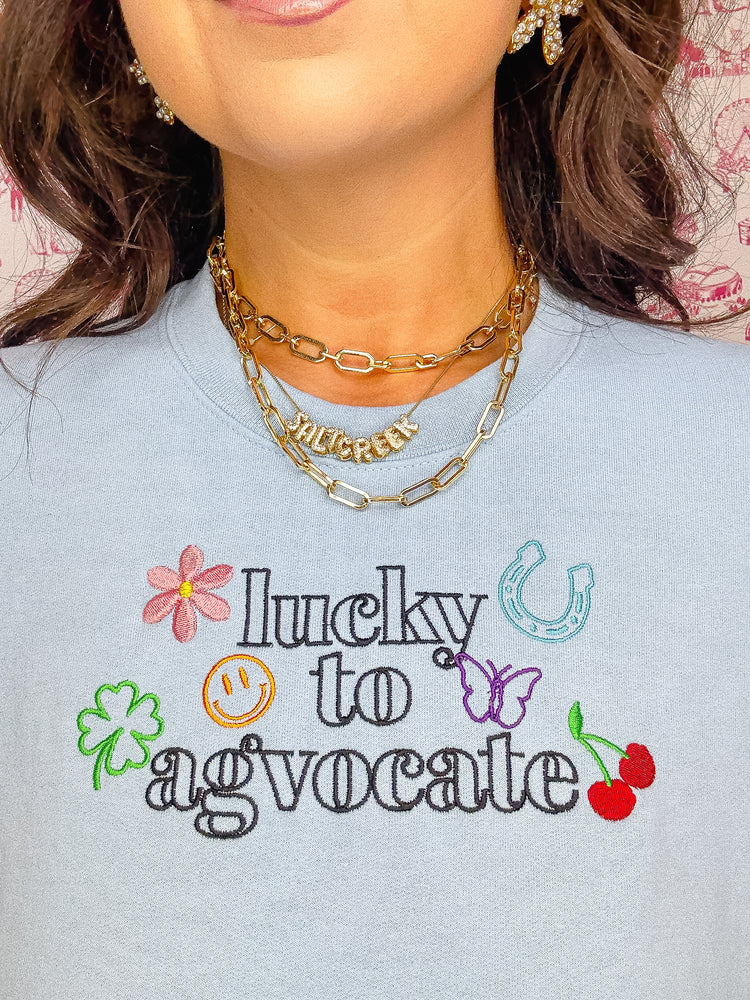 LUCKY EMBROIDERED SWEATSHIRT-BLUE