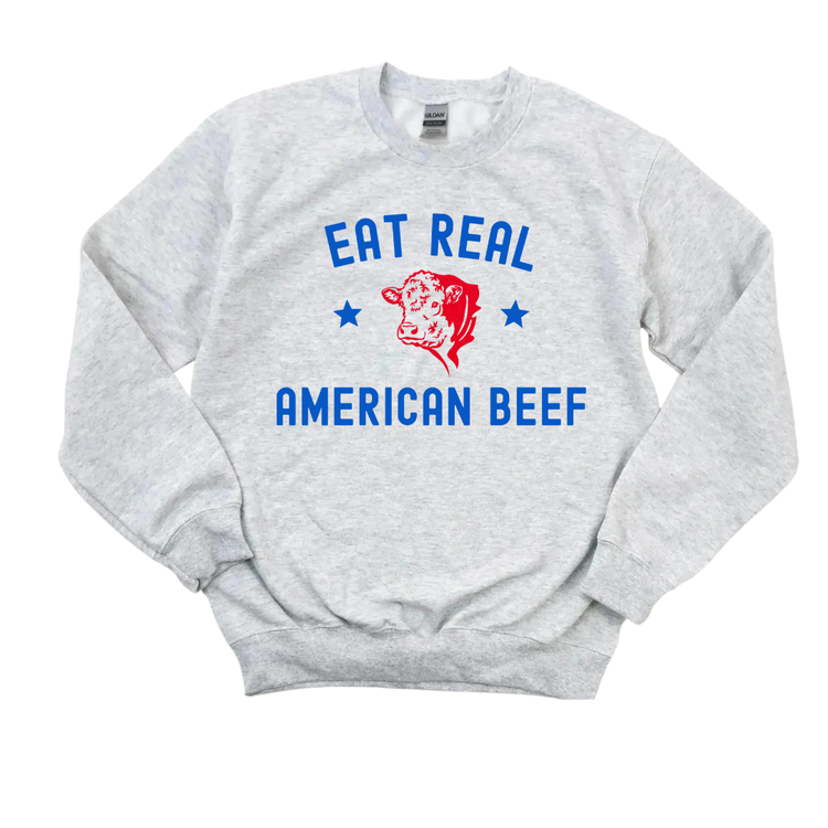 EAT REAL AMERICAN BEEF GRAY SWEATSHIRT- PLEASE READ DES,