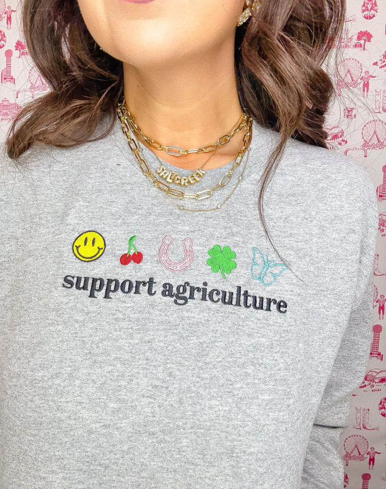EMBROIDERED SUPPORT AG SWEATSHIRT-GREY
