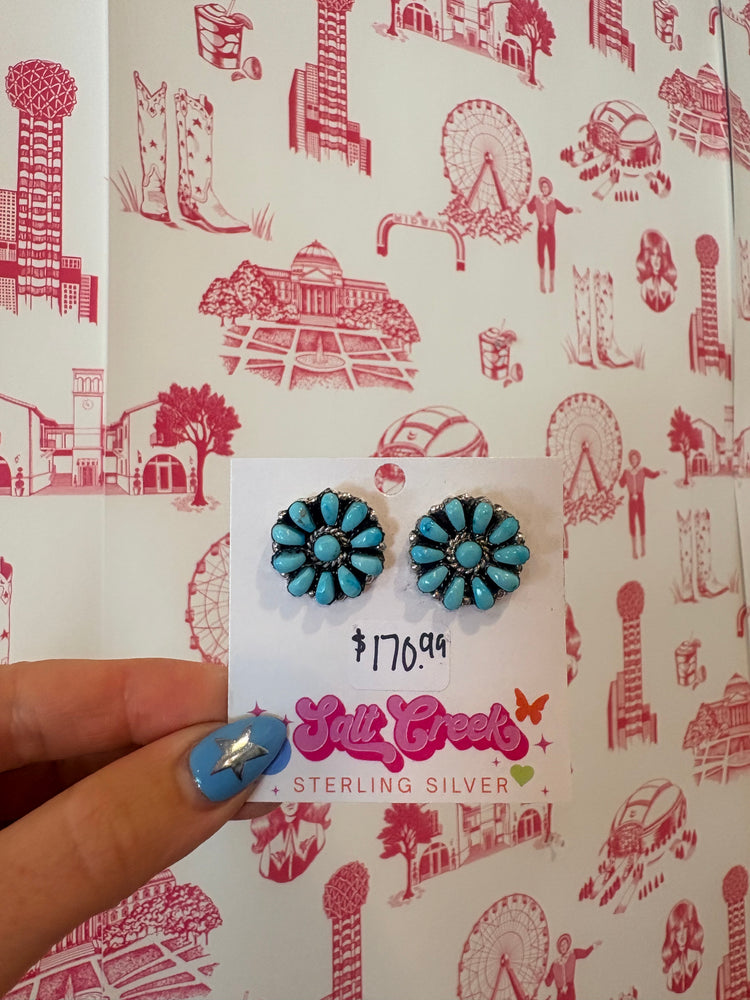 FLOWER TURQ POST STUD EARRING