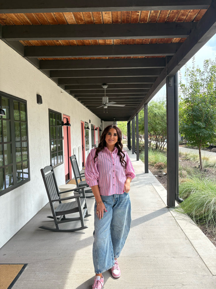 PINK STRIPED BUTTON DOWN