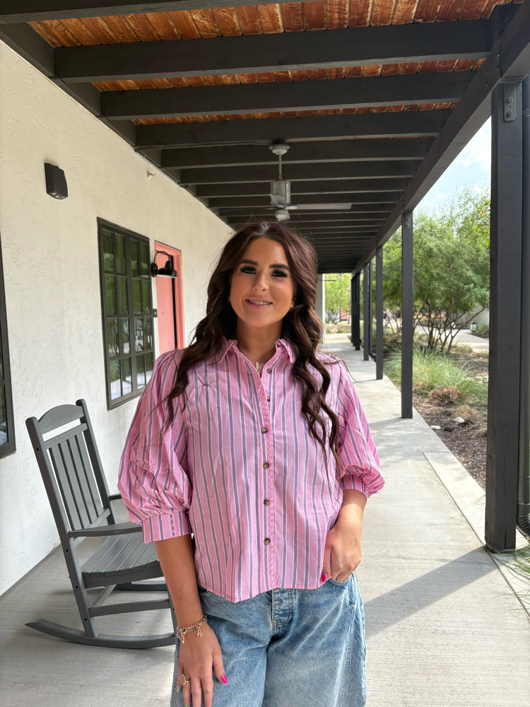 PINK STRIPED BUTTON DOWN