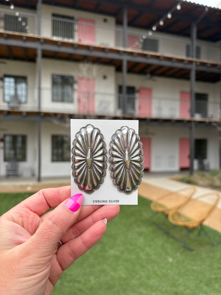 OVAL CONCHO STERLING POST EARRINGS
