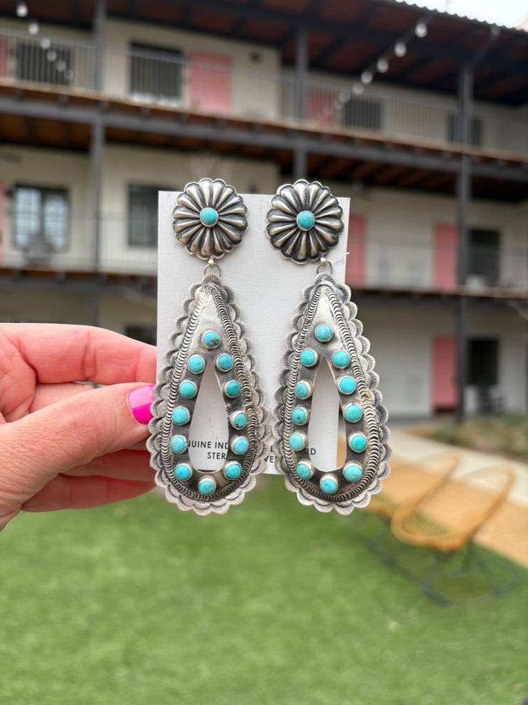 TURQ & CONCHO TEARDROP DANGLE POST EARRING