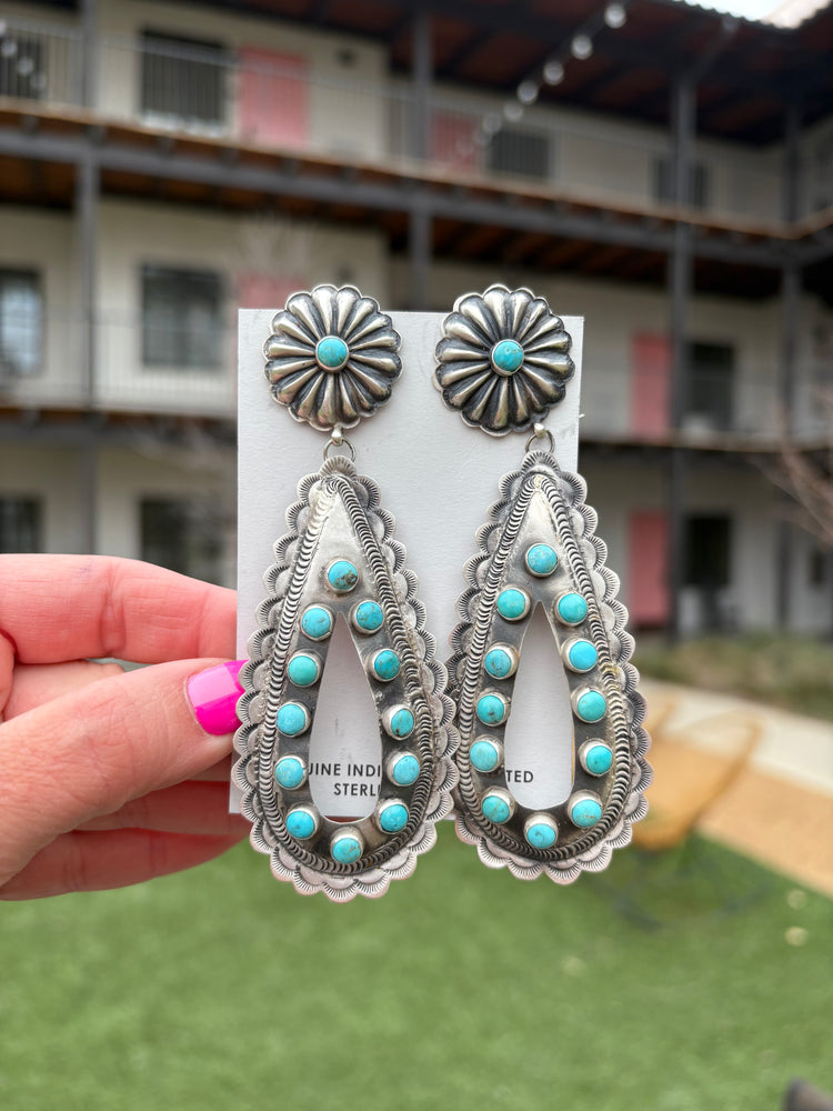 TURQ & CONCHO TEARDROP DANGLE POST EARRING