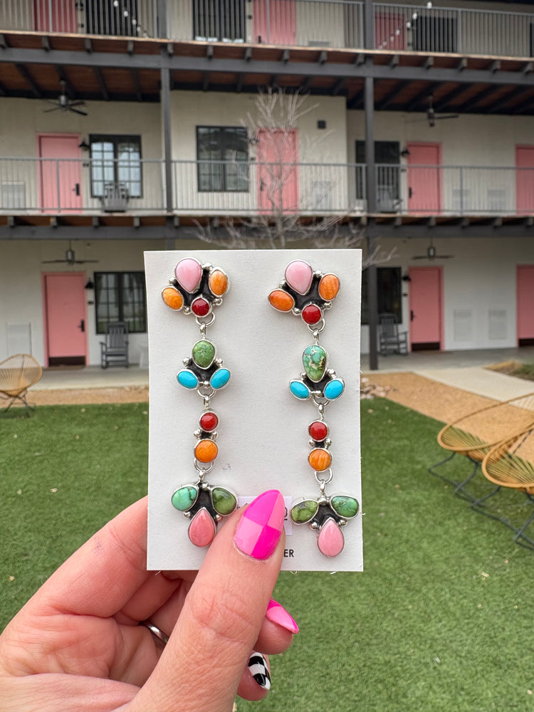 MULTI STONE DROP POST EARRINGS