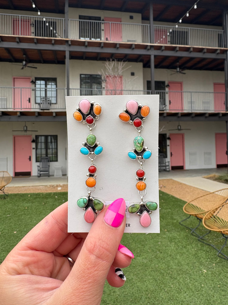 MULTI STONE DROP POST EARRINGS
