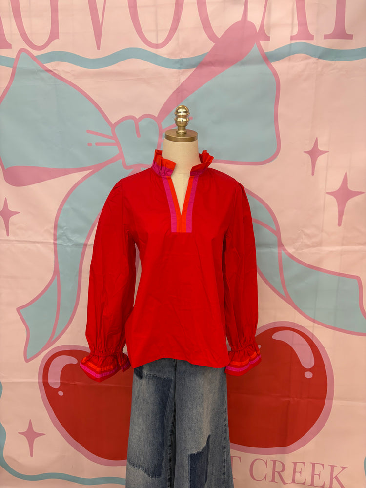 RED TOP WITH PINK/ORANGE DETAIL