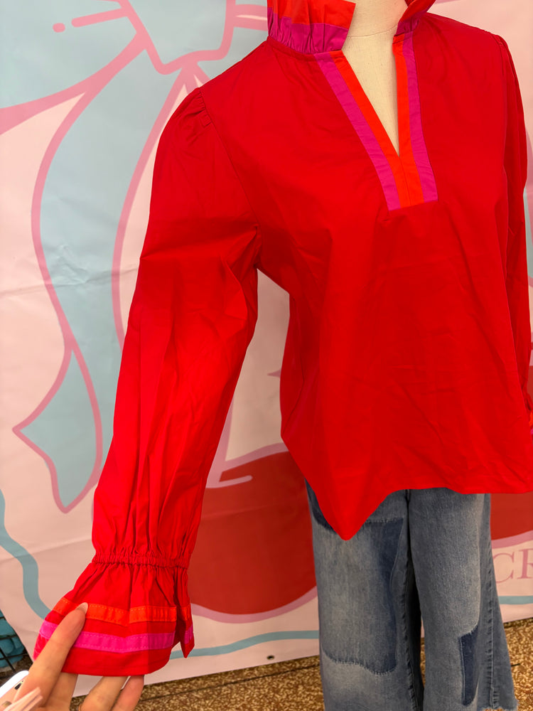 RED TOP WITH PINK/ORANGE DETAIL