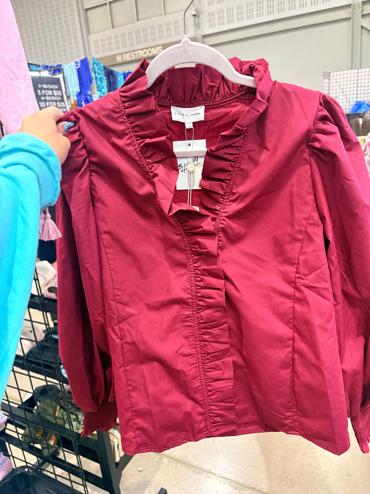 BURGUNDY RUFFLE TRIM TOP