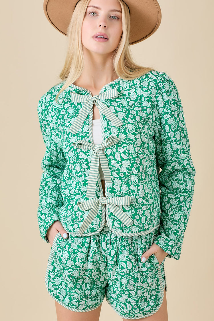 GREEN QUILTED RIBBON JACKET