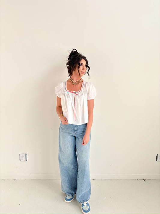 WHITE TOP RED RIBBON DETAILS-11