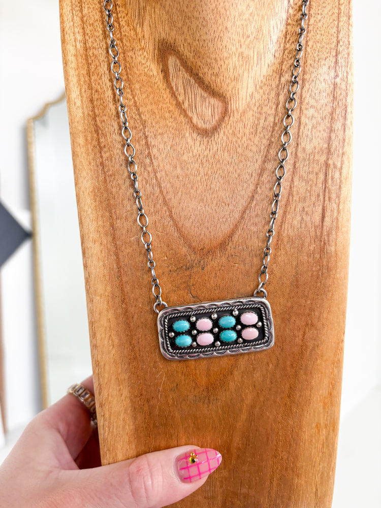 EMER THOMPSON PINK CONCH/TURQ NECKLACE