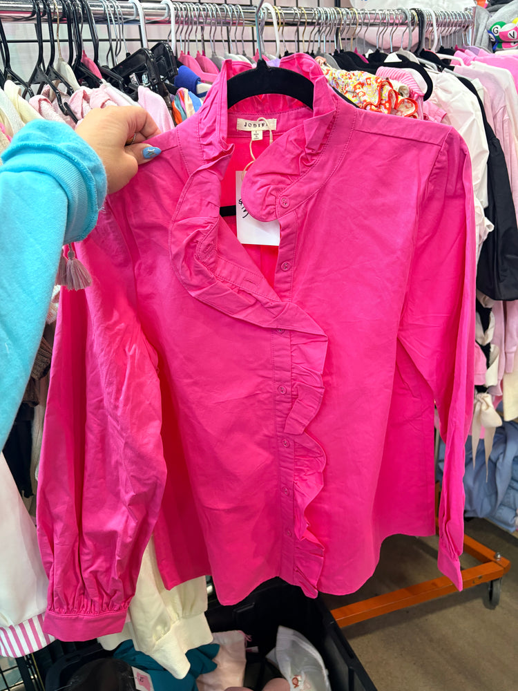 FUSHIA PINK RUFFLE TRIM TOP-2