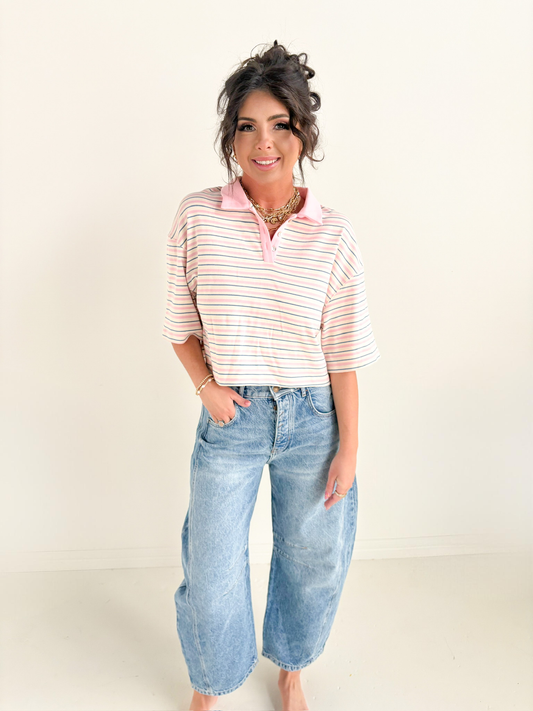 PINK CROPPED POLO TOP-11