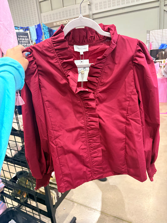 BURGUNDY RUFFLE TRIM TOP