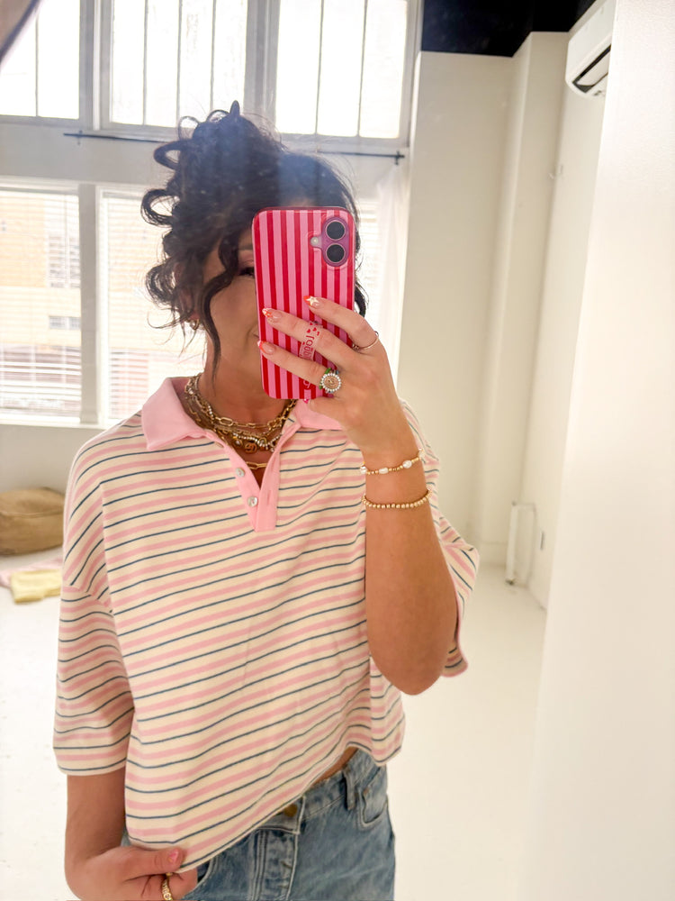 PINK CROPPED POLO TOP-11