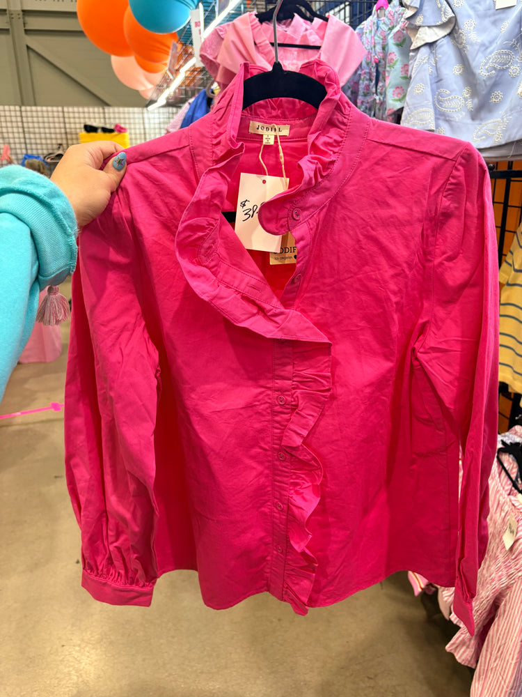 FUSHIA PINK RUFFLE TRIM TOP-2