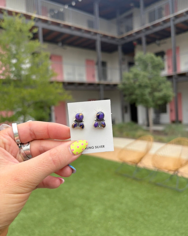 PURPLE MOJAVE 3 STONE EARRING