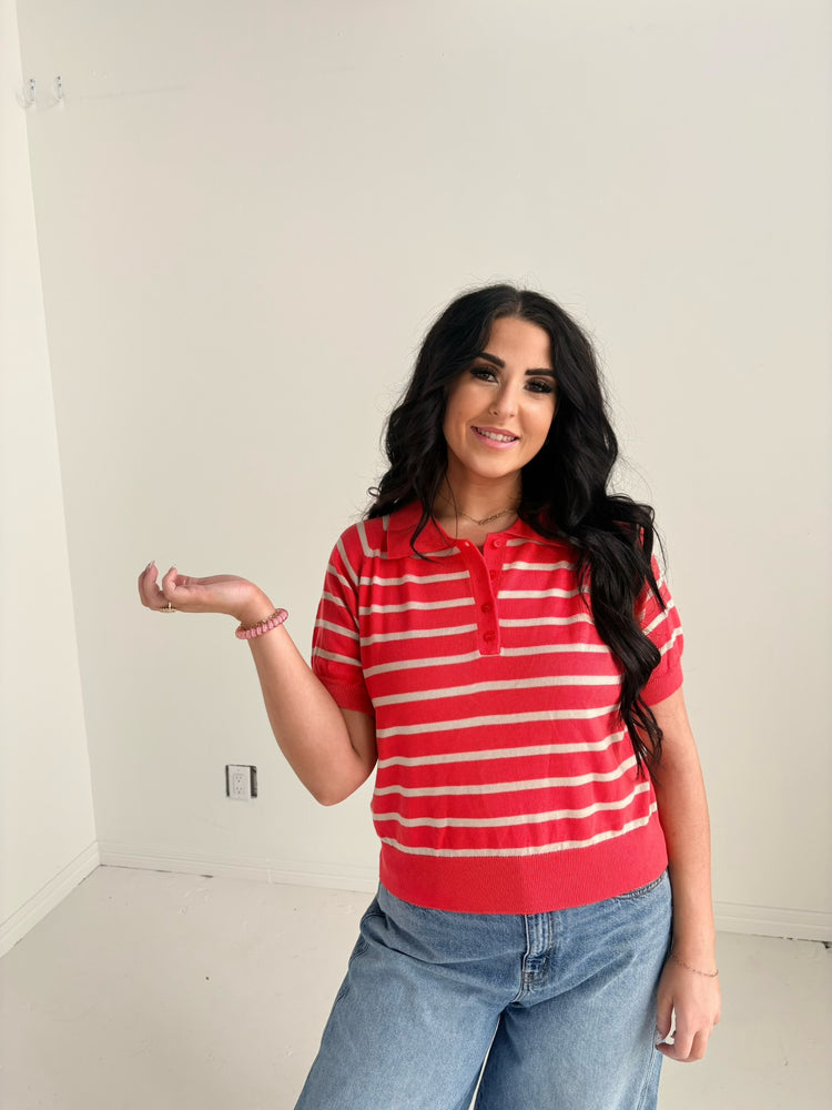 RED/TAN STRIPE TOP-9
