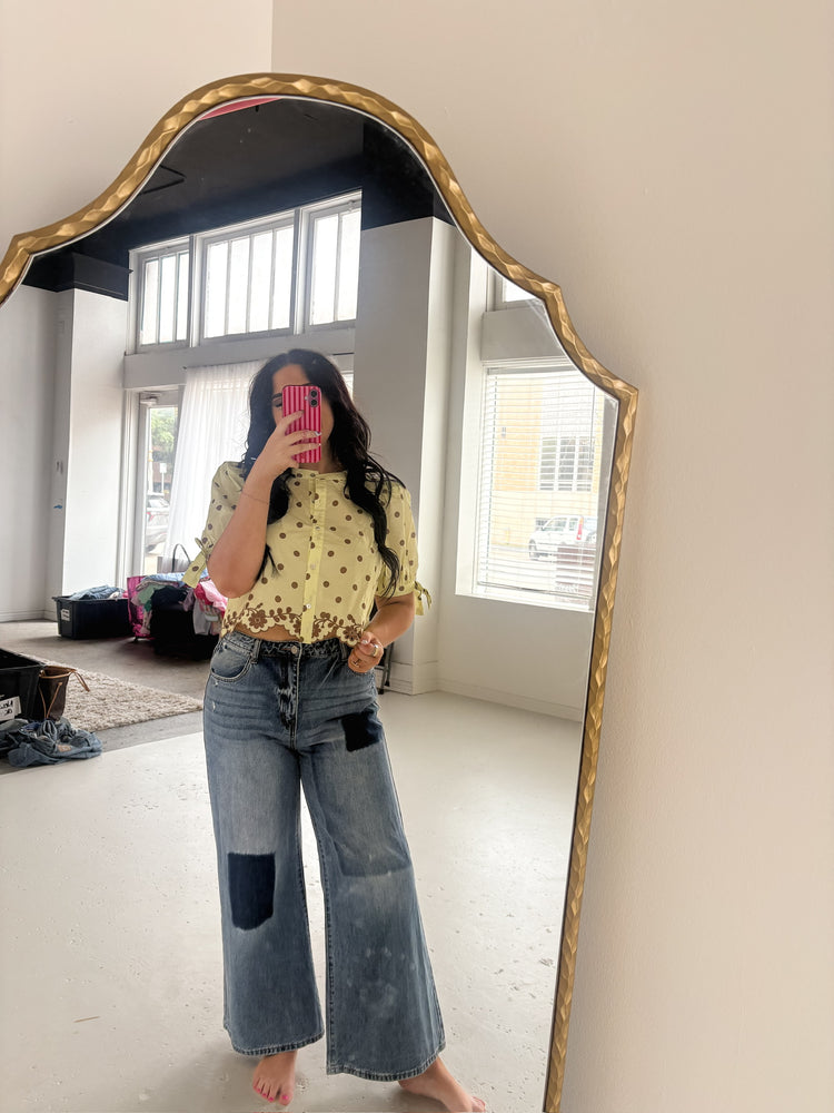 YELLOW/BROWN COMBO DOT TOP-13