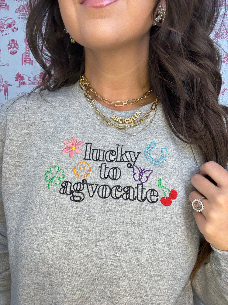 LUCKY EMBROIDERED SWEATSHIRT-GREY