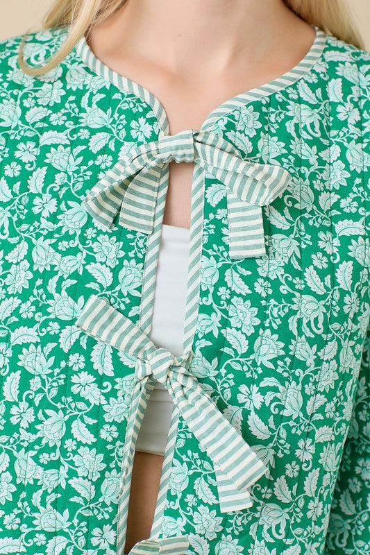 GREEN QUILTED RIBBON JACKET