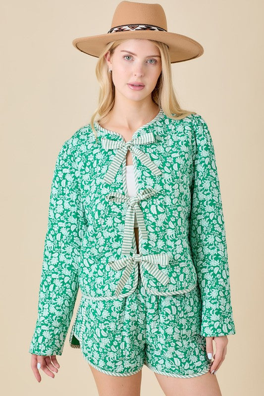 GREEN QUILTED RIBBON JACKET