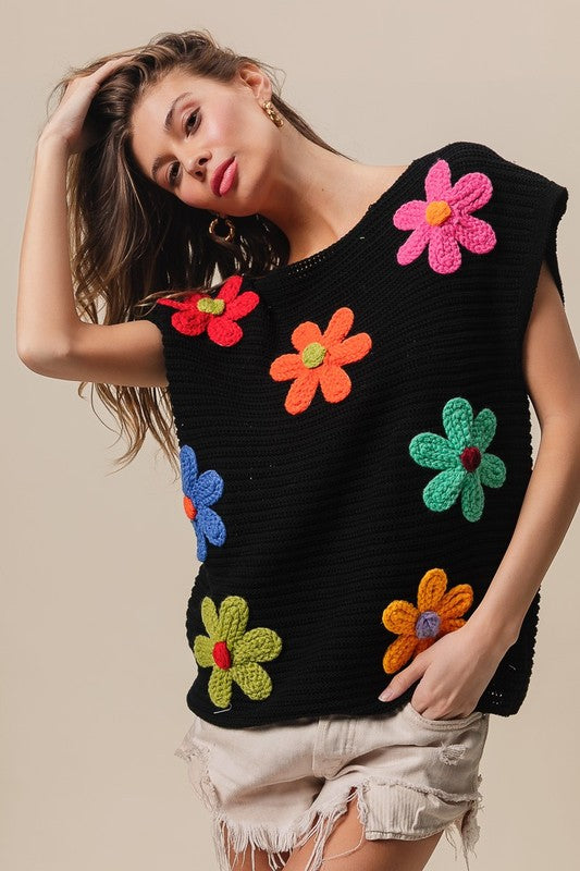 BLACK FLOWER KNIT SWEATER 6