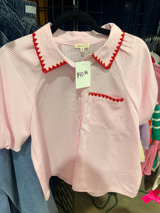 PINK STRIPE WITH RED TRIM TOP-3