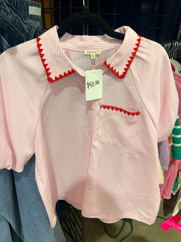 PINK STRIPE WITH RED TRIM TOP-3