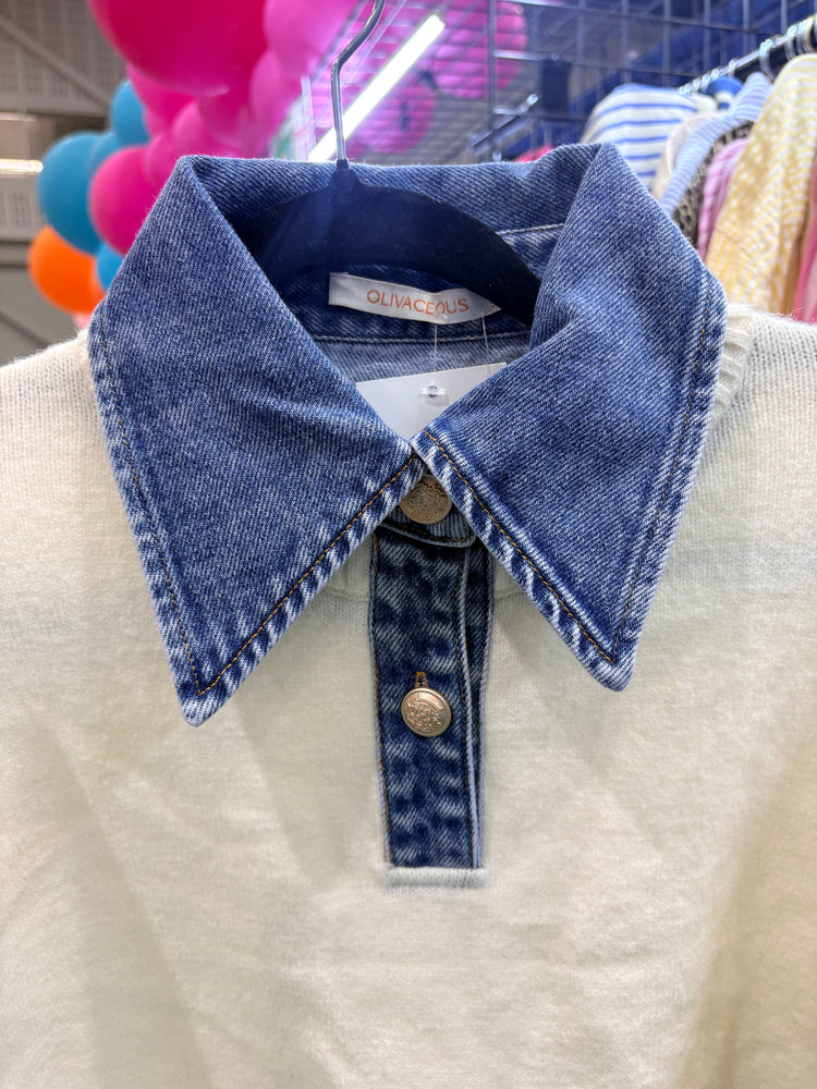 CREAM SWEATER WITH DENIM DETAIL-7