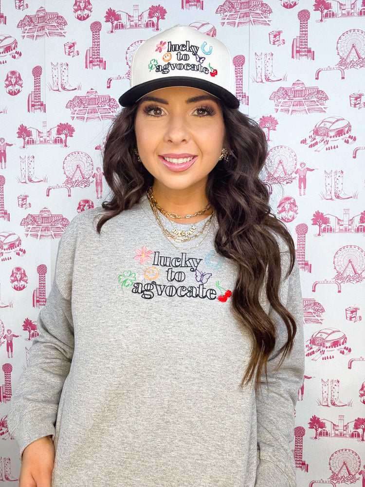 LUCKY EMBROIDERED SWEATSHIRT-GREY