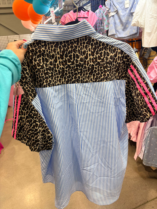 BLUE STRIPE WITH CHEETAH DETAIL