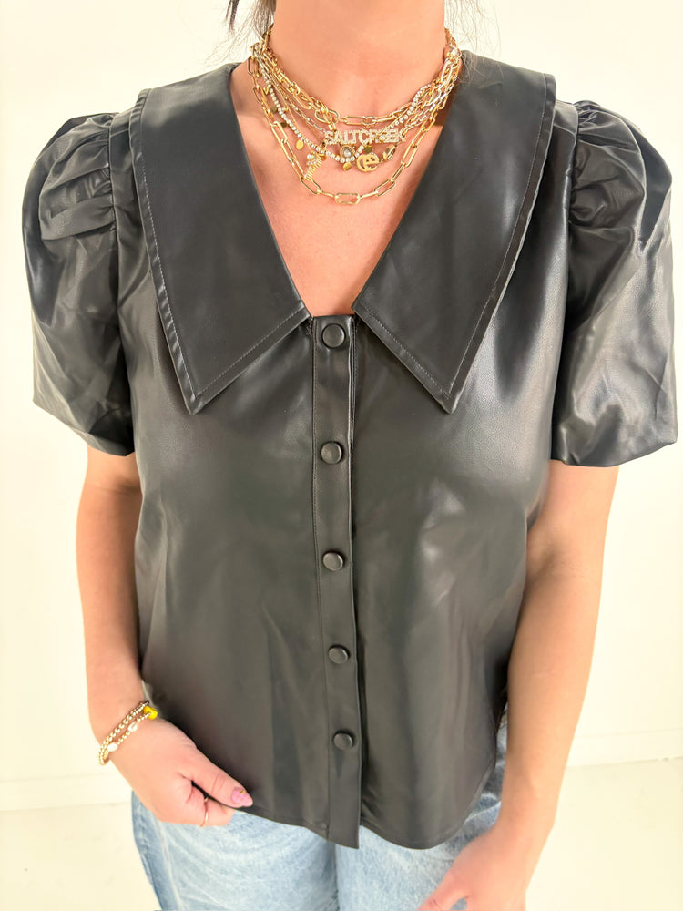 BLACK FUAX LEATHER TOP-8