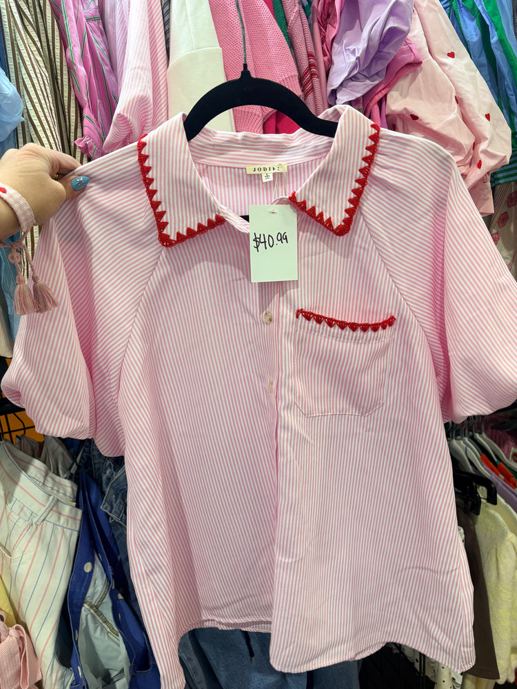 PINK STRIPE WITH RED TRIM TOP-3