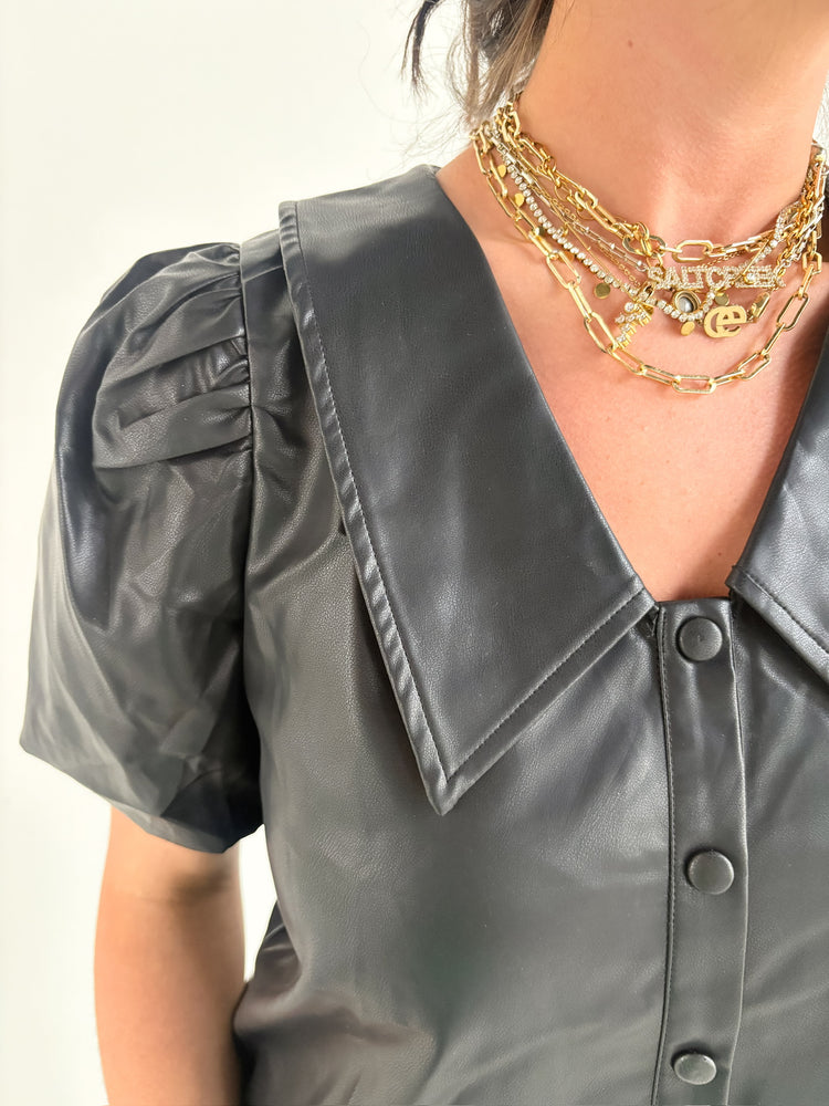 BLACK FUAX LEATHER TOP-8