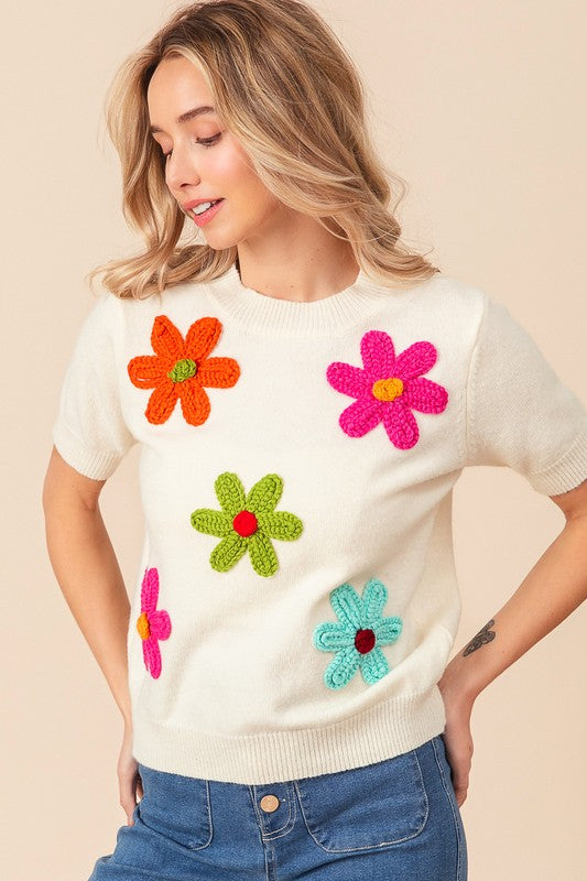 CREAM SWEATER FLOWERS 2