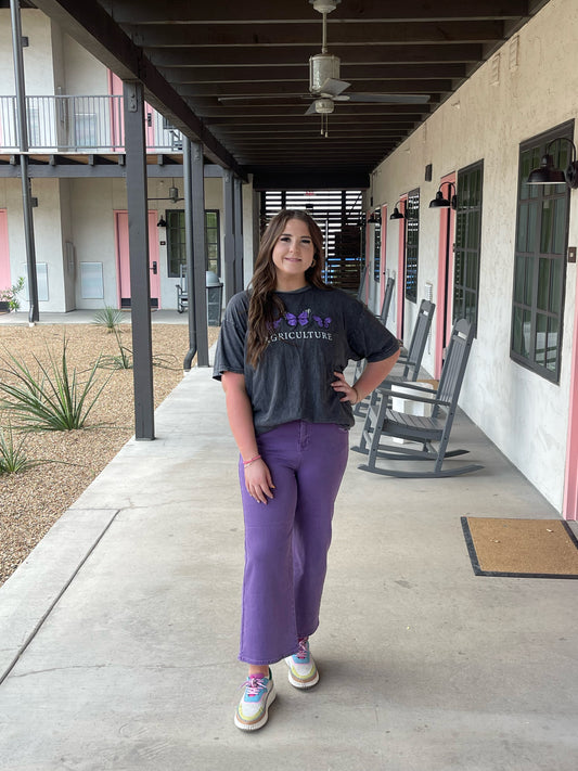 PURPLE WIDE LEG CROPPED JEAN