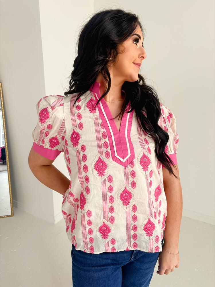 PINK AZTEC PRINT TOP-9