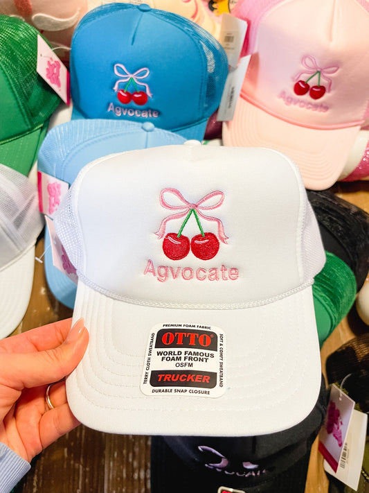 WHITE CHERRY TRUCKER CAP