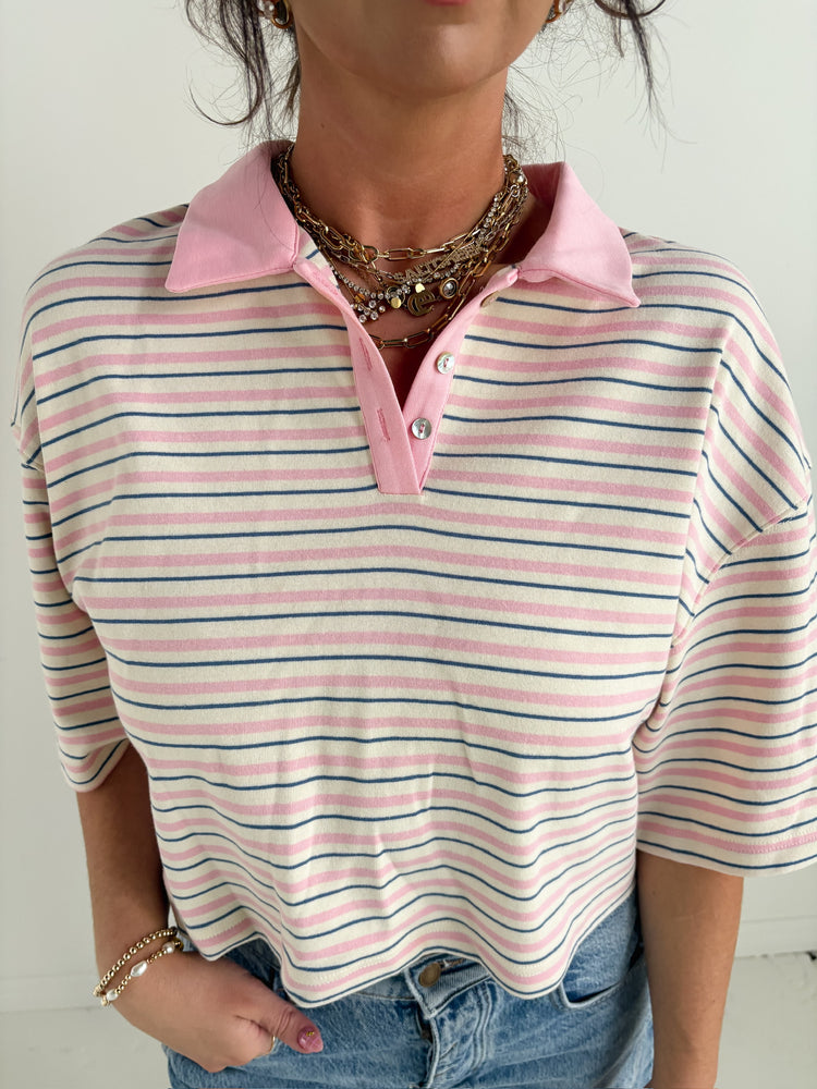 PINK CROPPED POLO TOP-11