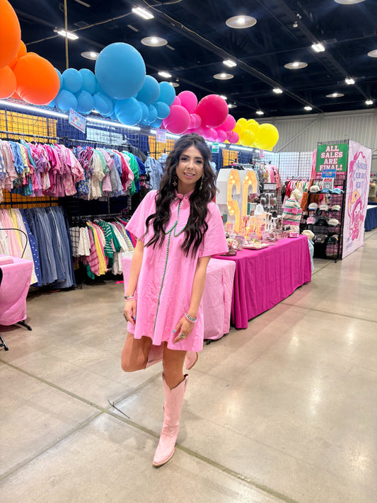 NEW PINK DRESS WITH GREEN DETAIL